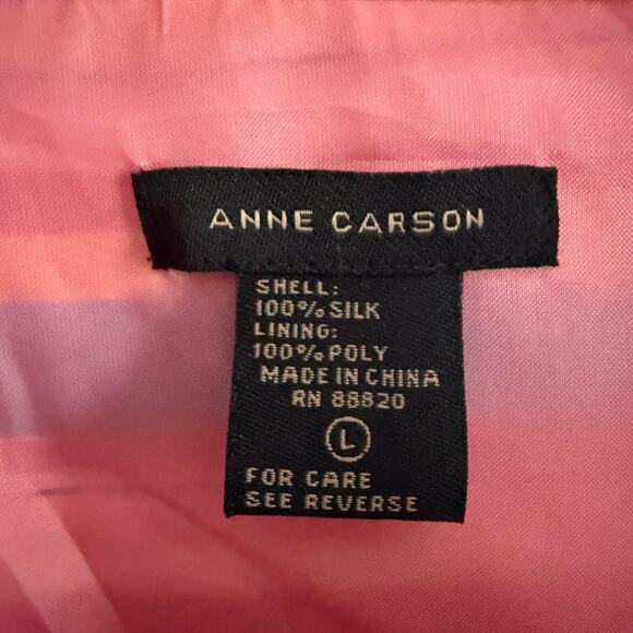 ANNE CARSON | Red Yellow and Blue striped Silk Button down Shirt | Large - Picture 7 of 8